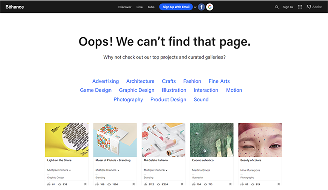 behance 404 error page design