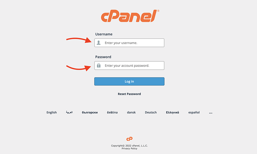 cpanel login page