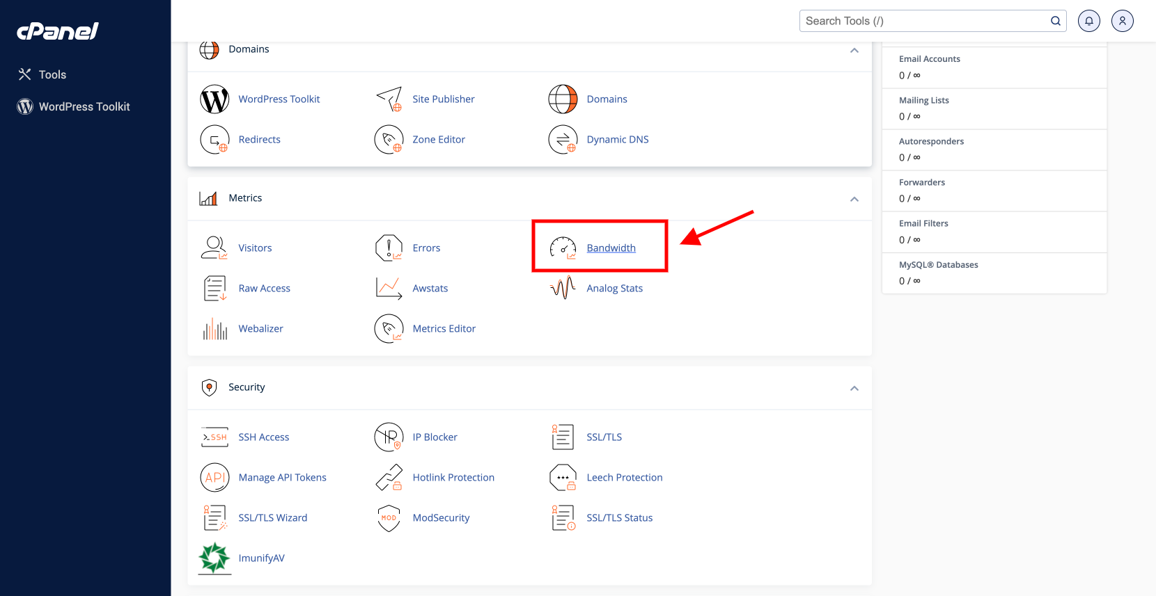 check bandwidth in cpanel