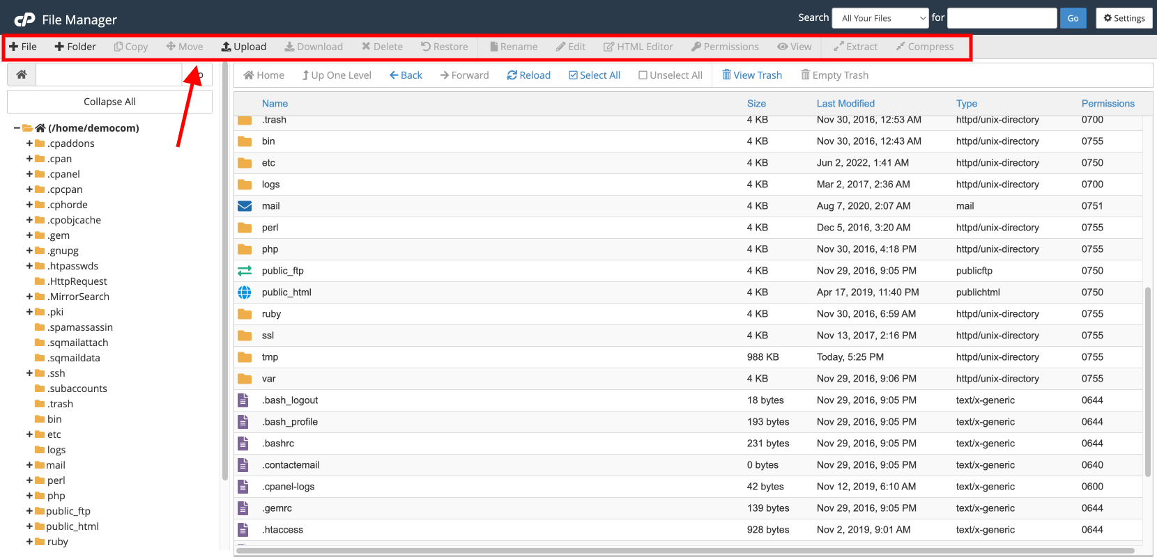 cpanel file manager features