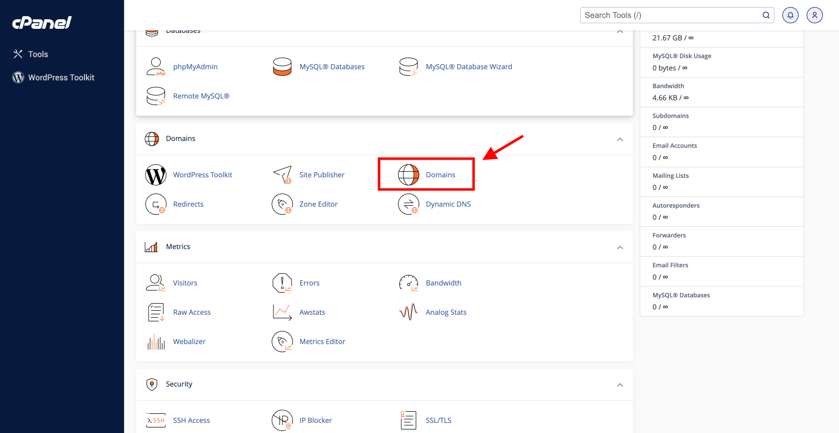 domains on cpanel