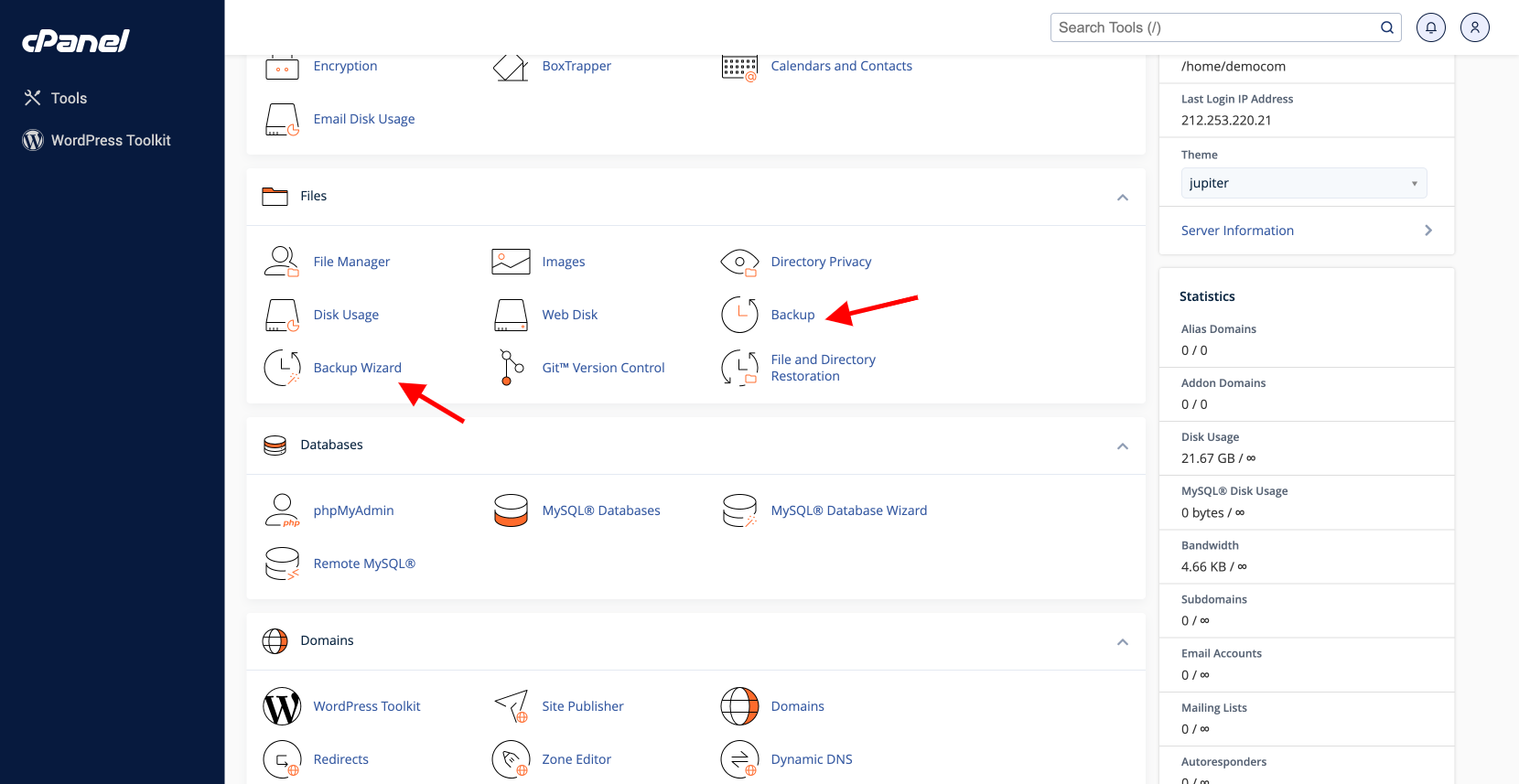 how to backup in cpanel