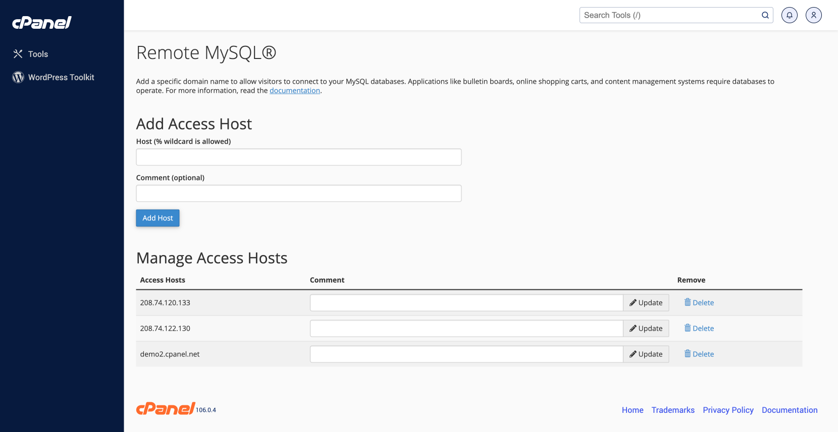 remote mysql in cpanel