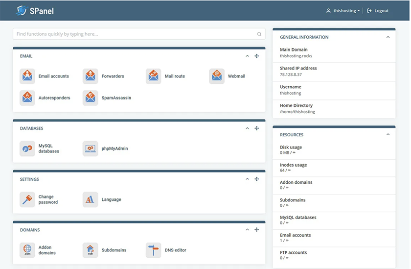 spanel control panel for vps