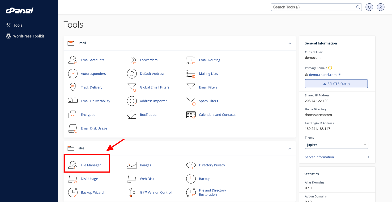 where is file manager in cpanel