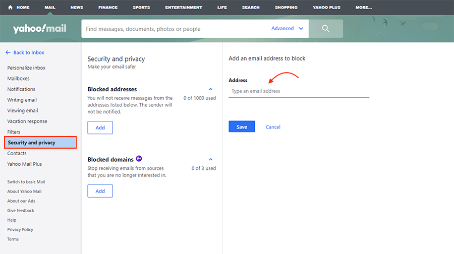 how to block spam email on yahoo