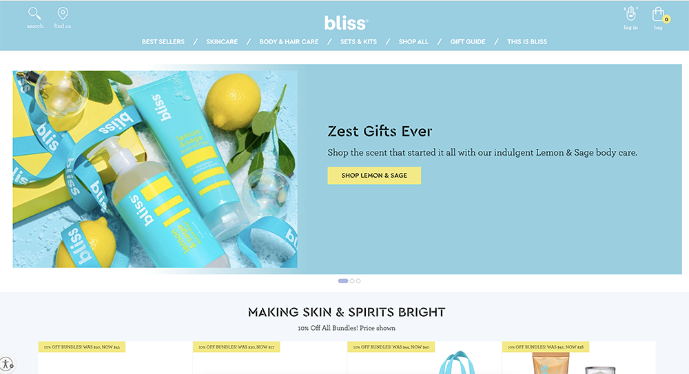 bliss best ecommerce web design example