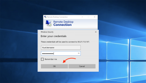 username and password on remote desktop connection to connect windows vps on windows os