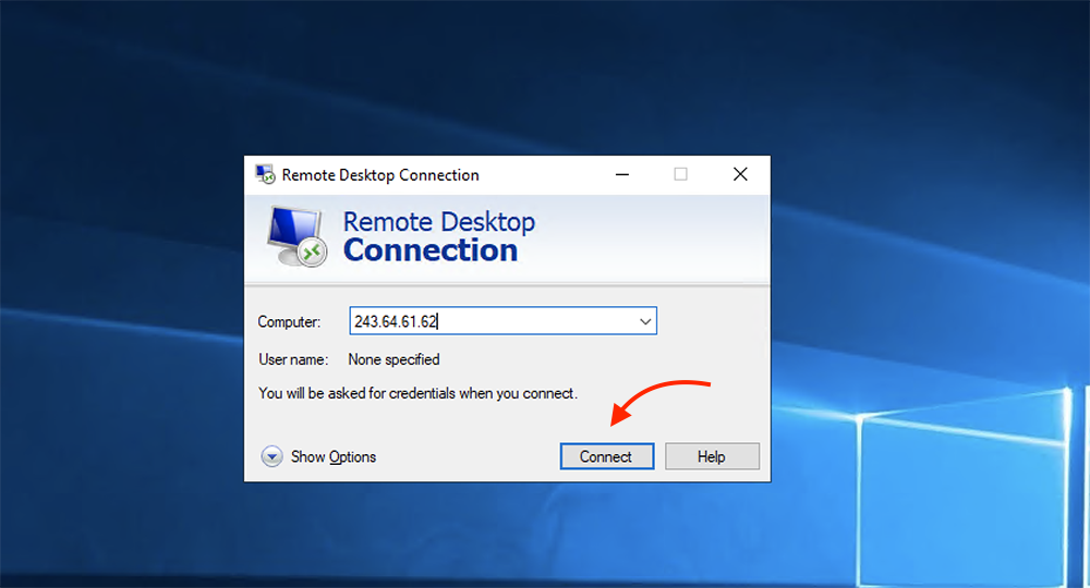 ip address on remote desktop connection on windows os