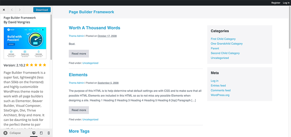 Page Builder Framework wp fast theme