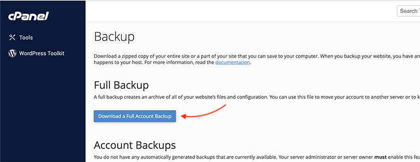 download full account backup cpanel