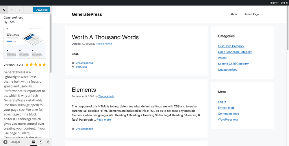 GeneratePress fastest theme for wordpress