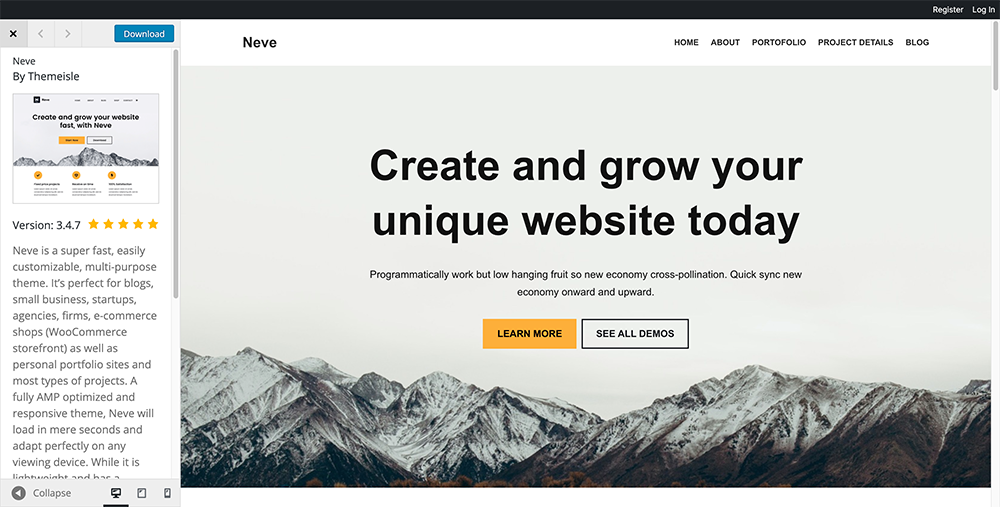 neve wp fastest wordpress theme